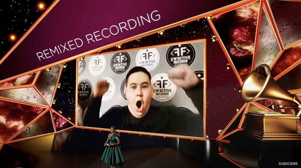 Imanbek Zeykenov jublar när han fick veta att han vunnit en Grammy.