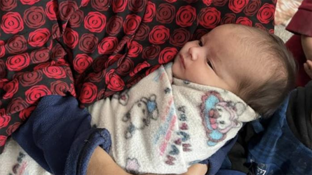 Ett nyfött barn i sin mammas knä i Gaza.