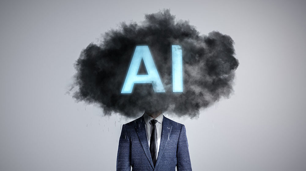A person's head covered by an AI-labeled dark cloud